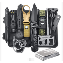 12pcs Emergency Survival Kit Professional Survival Gear Tool SOS Emergency Survival Kit for Camping Adventures (Black)